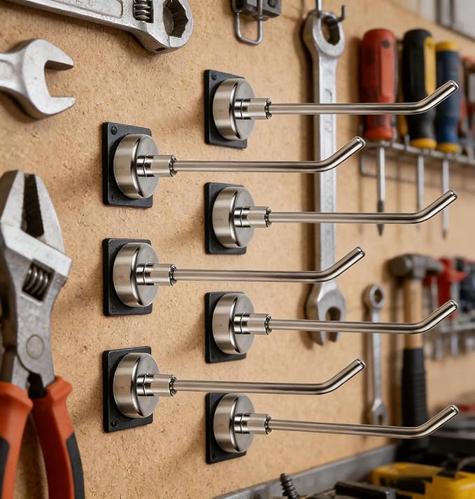 Strong Magnetic Hooks, 10 Pcs, 2.2 Inch Long, Silver, SS Magnet Hooks for Hanging Strong, Buttom - 0.63 Inch, Refrigerator, Kitchen, Whiteboard, Towel, Grill, Fridge, Garage