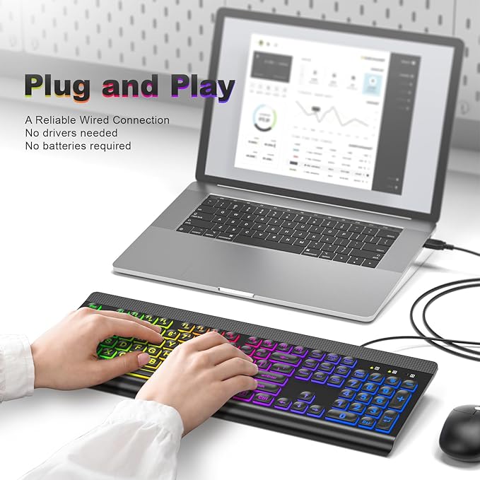 Computer Keyboard Wired, Plug and Play USB Retro Round Typewriter Keyboard, Full Size Wired Keyboard with Foldable Stands for Laptop and Office PC