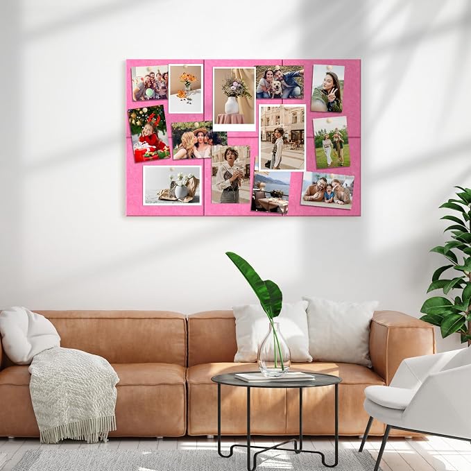 MaxGear Felt Bulletin Board 48" x 36", Pink Felt Wall Tiles Wall Decor | Modern Cork Board For Office Alternative, 12 Pack 11.8" x 11.8" Wall Panels With Push Pins, Vision Board Office & Home Decor