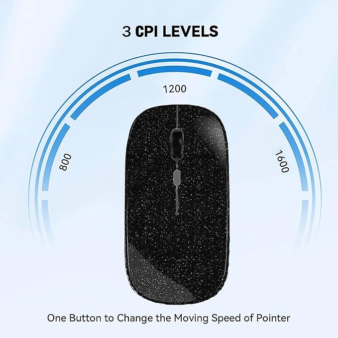 Wireless Bluetooth Mouse Rechargeable Laptop Mice Silent Slim Use(Bluetooth5.2 and Portable 2.4GHz USB Receiver)Dual Mode Computer Mouse for Laptop/iPad/Tablet/Apple/Computer/Mac(Bright Black)