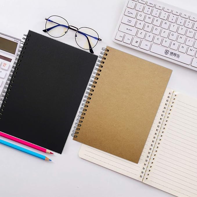 Yansanido Spiral Notebook, 4 Pcs A5 Black Craft Softcover 8mm Ruled 60 Sheets -120 Pages Journals for Study and Notes (A5-4 pcs Black/Lined)