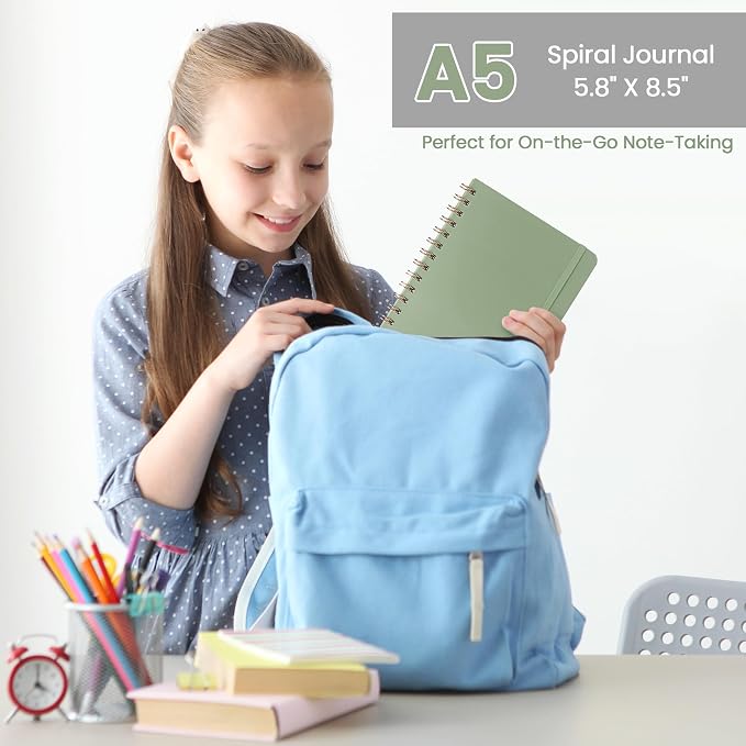 Lined Spiral Journal Notebook, A5 College Ruled Notebook for Note-Taking | 100 GSM No-Bleed Paper, Perfect for Writing, Journaling & Staying Organized at Work, School, or Home, Green