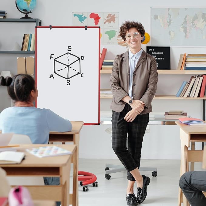 Mobile Whiteboard, 40x26 Inches White Board Dry Erase Board on Wheels | Height Adjustable, Magnetic Surface, Dry Erase, With Stand, Ideal for Classroom, Office, School, Home, Homeschooling, Teacher