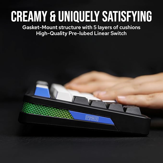 EPOMAKER TH85 QMK/VIA Wireless Gaming Keyboard, BT5.0/2.4GHz/USB-C | Hot-Swap Pre-lubed Custom Creamy Jade Linear Switches, Gasket Creamy Keyboard for PC/Mac/Office/Gaming (Black&White&Blue)