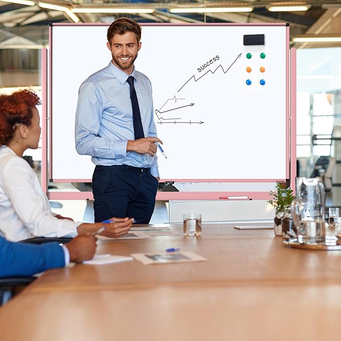 Large Rolling Whiteboard - Dry Erase Magnetic 48 x 32 Inches White Board Height Adjust Double Sides Mobile Portable Easel on Wheels, Dry Erase Board with Stand for Office, Home & Classroom