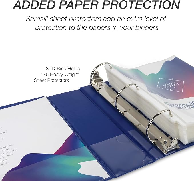 Samsill Durable 4 inch 3 Ring Binder, D Ring Binder, 100% Recycled Chipboard, Blue
