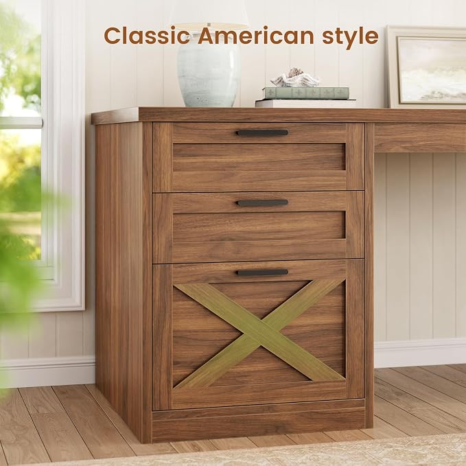 SEDETA 67" Farmhouse L Shaped Desk with 3 Drawers, Executive Home Office Desks with Storage Shelves, Corner Computer Desk with Power Outlets for Home Office, Brown | Executive Home Office Desks with Storage Shelves, Corner Computer Desk with Power Outl...