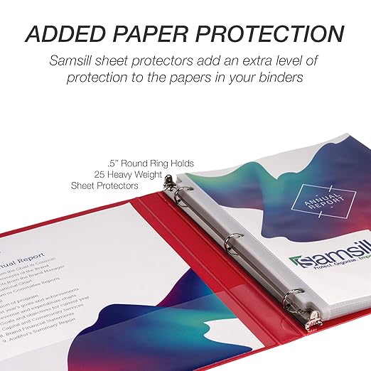 Samsill 0.5 Inch 3 Ring Binders, Economy Round Ring, Clear View Cover, 100 Sheet Capacity - for School, Home, Office - Red, 12 Pack