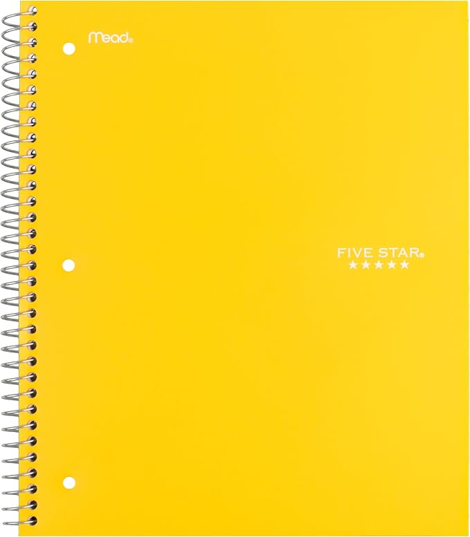 Five Star Spiral Notebook + Study App, 3 Subject, Wide Ruled Paper, 8" x 10-1/2", 150 Sheets, Fights Ink Bleed, Water Resistant Cover, Harvest Yellow (73463)