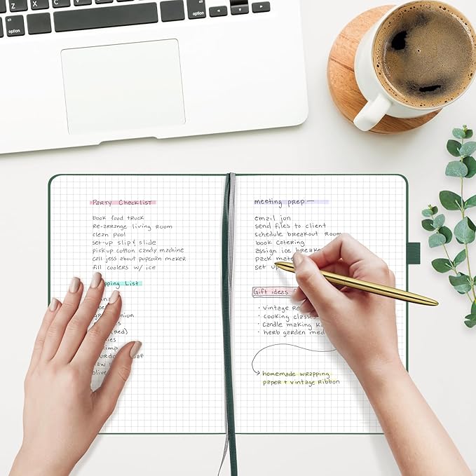 &And Per Se Graph Notebook, 5mm Grid, A5 Hardcover, 160 Pages 100gsm Thick Paper, Grid Journal for Diagrams, Wireframes, CAD Sketches (Green)