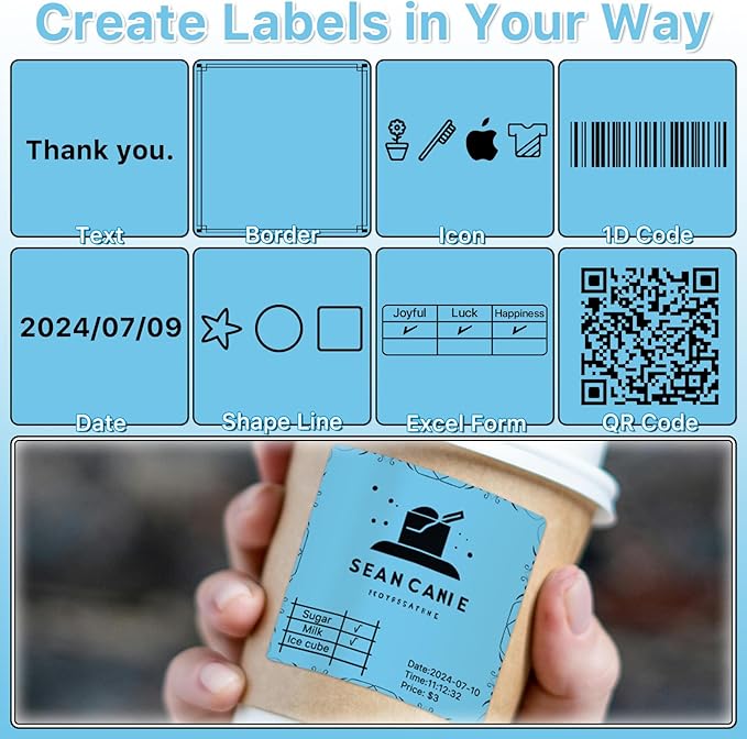 Square Thermal Label Stickers, 2"x2" (50.8mm x 50.8mm) Compatible with Multiple Thermal Printers Self-Adhesive Square Direct Strong Adhesive Thermal Labels, Blue, 500 Sheets/Roll
