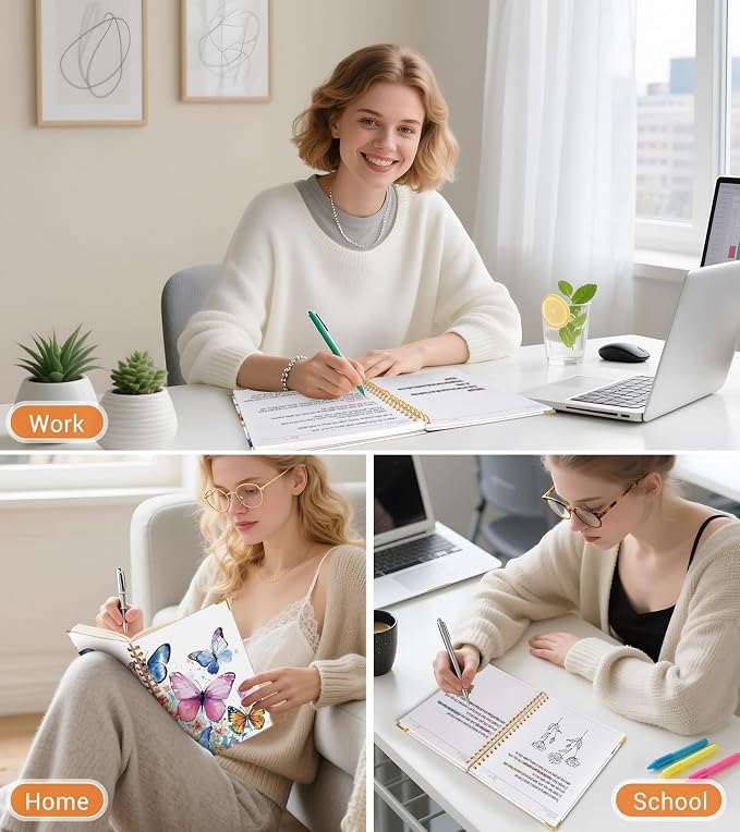 Lined Spiral Notebook Journal for Women, 150 Pages Cute Notebooks 5.75” x 8.38”, A5 Hardcover Spiral Journals with 100 GSM Thick Paper, College Ruled Notebook for Writing Work School, Butterflies in the Blooms
