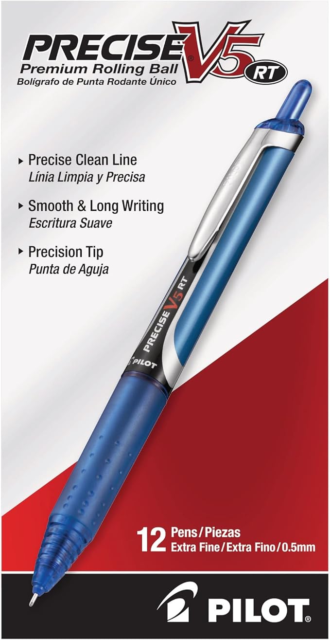 PILOT Precise V5 RT Rollerball Pens, Blue, Pack of 12