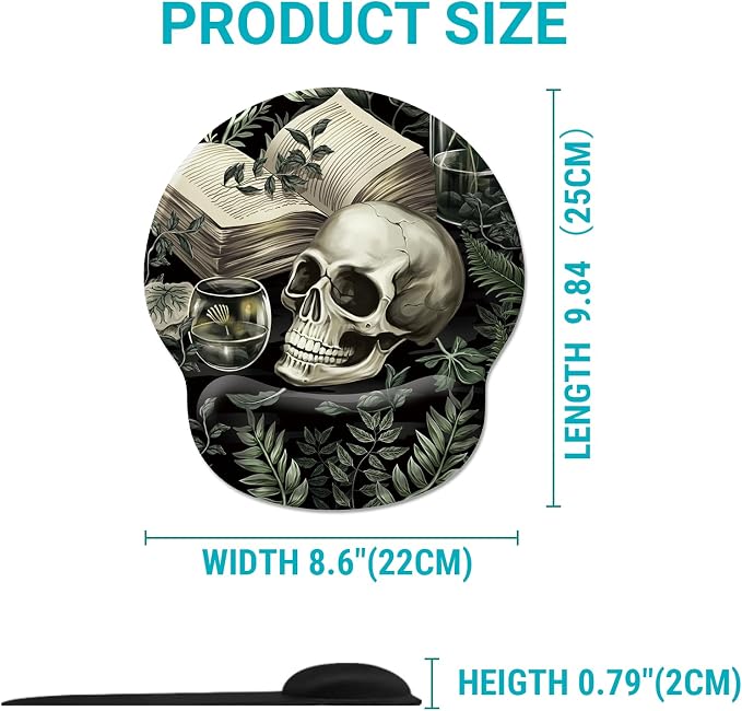 Hancynir Goth Skull Plant Ergonomic Mouse Pad with Wrist Support Desk Decor | Gel Mouse Pads Wrist Rest, Cute Funny Comfortable Computer Mousepad, for Gaming Laptop Work Home Accessories Office Supplies