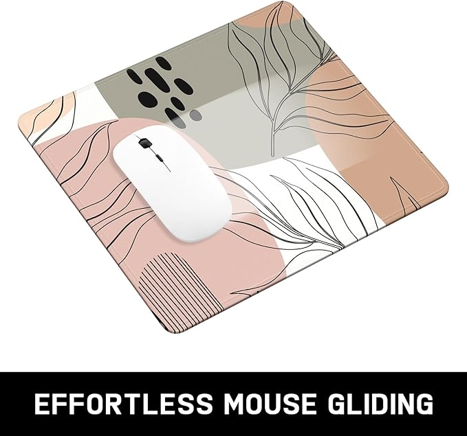 Mouse Pad, Minimalism Marble Style Computer Pad, Anti-Slip Rubber Mouse Mat with Stitched Edges for Gaming, Office, Laptop, PC, Women, 9" x 8" Thick 3 mm, Art Leaves