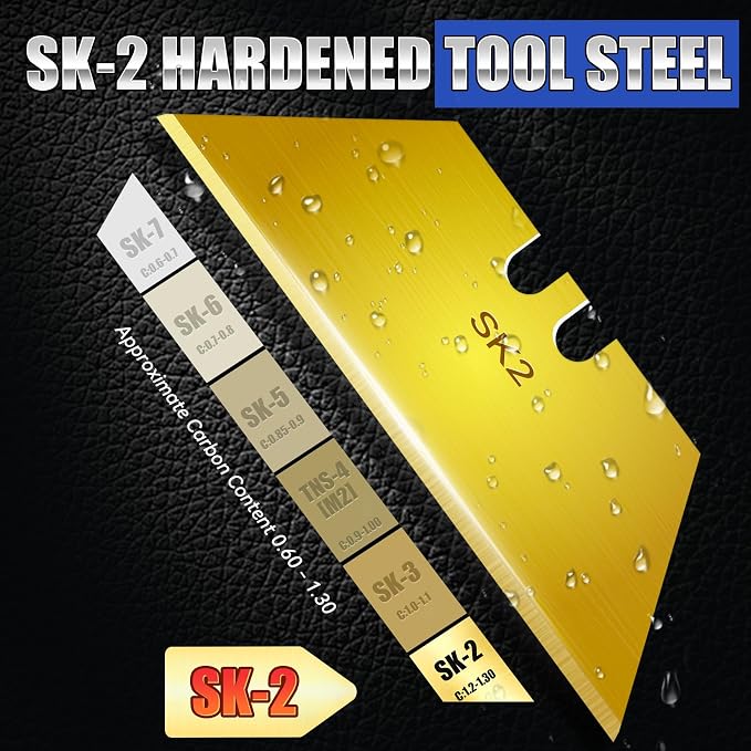 DIYSELF 50 Pack Utility Blades, SK2 Steel Carpet Knife Blades for Cutting | Standard-Size Refills, Box Cutter Blades for Cartons and Leather, Razor Blades for Warehouses, Offices and Home Projects