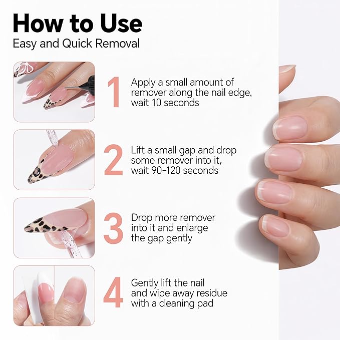 Pinpoint Press On Nail Remover: 2PCS 20ml Non-Acetone Nail Glue Remover with Cuticle Pusher, Multi-Functional Remover for Nails Tips, Gentle Nail Polish Remover with Upgraded Quick Easy Removal
