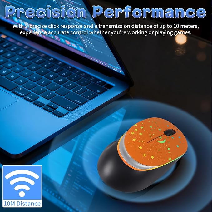 elec Space Bluetooth Wireless Mouse with Starry Sky RGB Backlight - Ergonomic Dual Mode Rechargeable Mouse, Type-C Charging - Perfect for Office, Gaming & Travel (Orange)