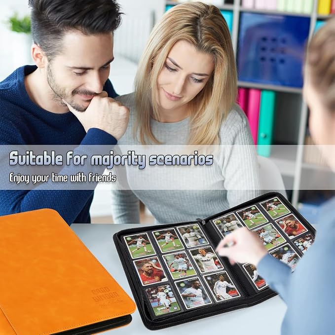 Trading Card Binder, Premium 9 Pocket Double Sided 540 Pocket PU Card Collection Binder, Collectible Trading Card Albums for MTG, TCG, Sport Card, Game Cards (Orange)