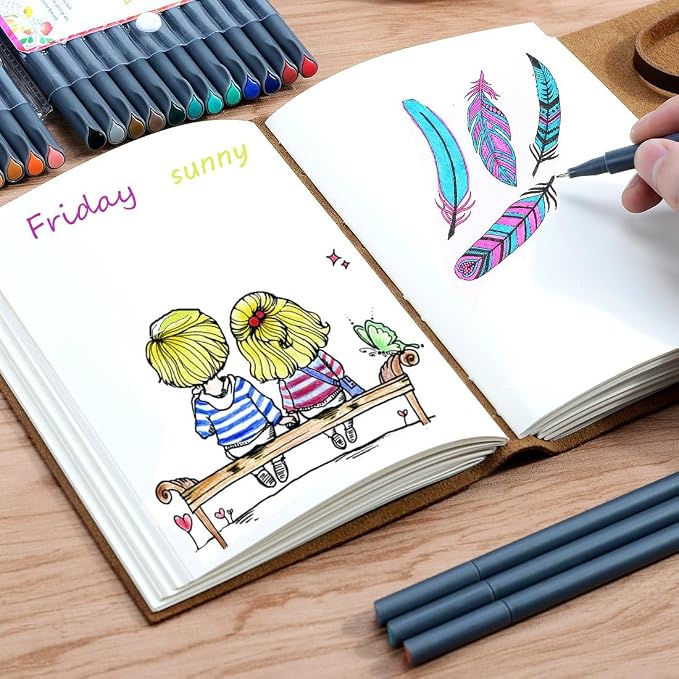 iBayam Colored Fineliner Pens 36 Pack, 0.38mm Fine Point, Bullet Journaling | Slim Pressure-Free Barrel, Smooth Writing Pens for Journaling, Note-Taking, Coloring, Sketching, Planning & Art Project