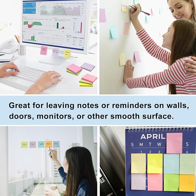 36 Pack Sticky Notes 1.5x2 in Post, 2160 Sheets Post Small Self Sticky Notes Pad Its, 9 Pastel Color Mini Sticky Notes for Office, Home, School, Meeting