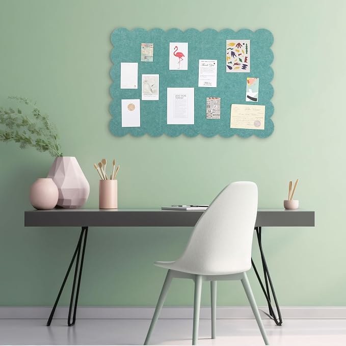 Mooliwe Scalloped Felt Bulletin Cork Board Foldable Forest Green 24*18 Inch | 2' x 1.5' Trifold, Self Adhesive, Picture Vision Board, Cork Alternative for Wall, Pin Bulletin Decorative for Office Bedroom