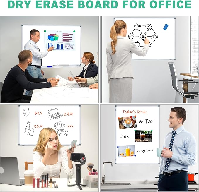 3' x 2' Magnetic Whiteboard Large Dry Erase White Board 36"x24" Aluminum Presentation Whiteboard with Long Pen Tray, 6 Markers, 2 Erasers &12 Magnets
