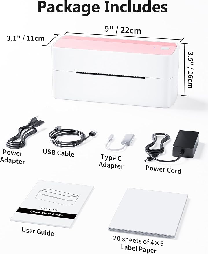 Phomemo Bluetooth Thermal Label Printer, 241BT 4X6 Shipping Label Printer | Wireless Label Printer for Small Business and Shipping Package, Compatible with iPhone, Android, Shopify, Amazon, USPS, Pink