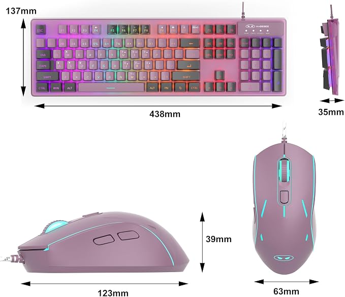 Gaming Keyboard and Mouse Combo, K1 RGB LED Backlit Keyboard with 104 Key Computer PC Gaming Keyboard for PC/Laptop (Blackcurrant)