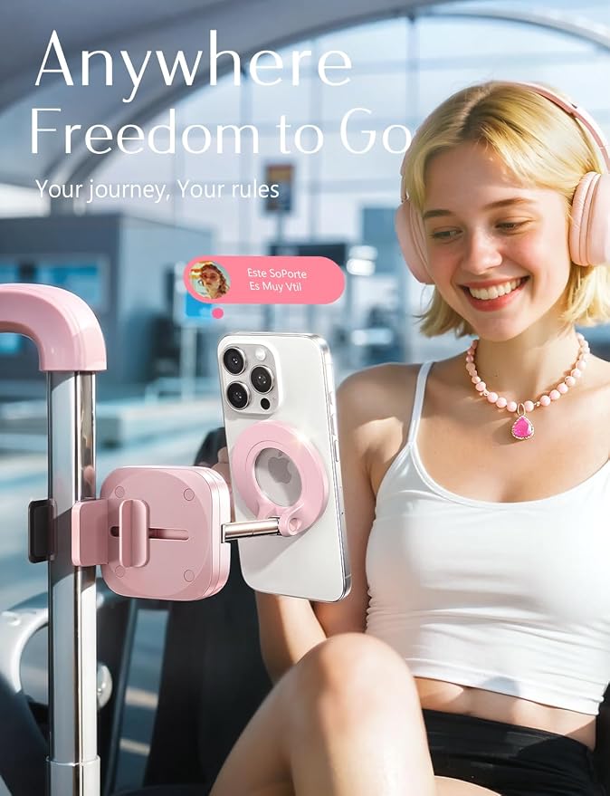 LISEN Airplane Travel Essentials for Flying Airplane Phone Holder for Desk | Pink Office Desk Accessories And Decor Room Decor For Women Airplane Gadgets For Long Flights Magsafe Phone Accessories