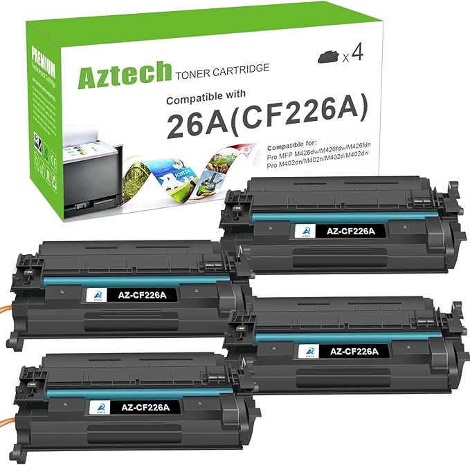 Aztech 26A CF226A M402n Compatible Toner Cartridge Replacement for HP 26A CF226A CF226X for HP LaserJet Pro M402n M402dw M402dn MFP M426fdw M426fdn M426dw Printer Ink (Black 4-Pack)