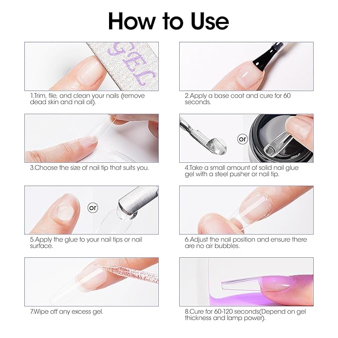 Gellen Solid Gel Nail Glue with 60ml Nail Glue Remover Set, 15g Solid Nail Gel for False Nail Tips & Press On Nails