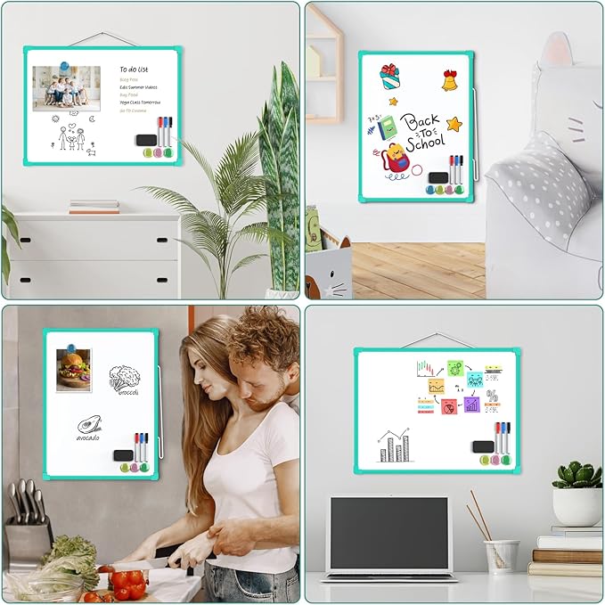 MaxGear Double-Sided Dry Erase Board for Wall, 16"x12", Green Frame | Small Dry Erase White Board, Includes 3 Markers & 4 Magnets, Portable Whiteboard for Planning, Drawing, Memo, to Do List