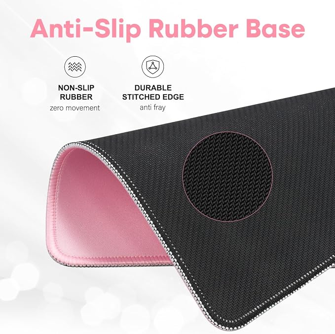 Mouse Pad with Anti-fray Stitching,10.2 * 8.3 in Pink | Anti-Fray Stitched Edges, Premium Waterproof Surface, Non-Slip Rubber Base, Office & Home Use