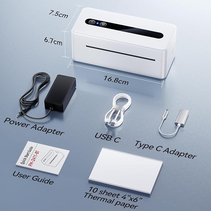 TATTMUSE Bluetooth Thermal Label Printer, 4X6 Shipping Label Printer for Small Business, Thermal Printer Scanner Accessories Compatible with Phone, iOS, Android, Windows, Mac, Amazon, Shopify