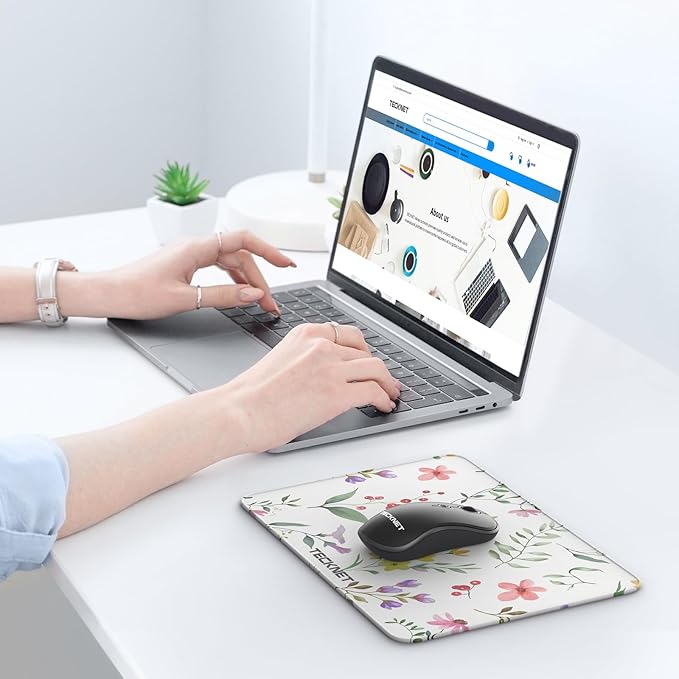 TECKNET Mouse Pad with Anti-fray Stitching, Waterproof Surface & Non-Slip Rubber Base with Stitched Edges Gaming Mouse Mat for Laptop,Compatible with Laser and Optical Mice - Flower