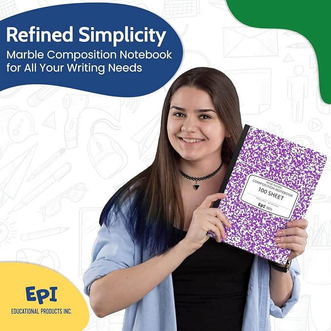 5040 Pack (Pallet) EPI Wide Ruled Composition Notebook Assorted Colors, Bulk, 200 pages (100 Sheets), 9-3/4 x 7-1/2, Marble, Bulk School Supplies, Heavy Duty, Durable, Office Notebooks, Sewn Binding