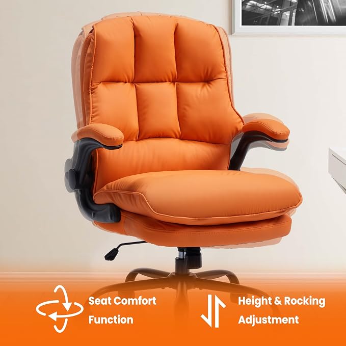 Comfy Office Chair Soft and Double Cushioned Ergonomic Computer Desk Chair | Suitable for Long Hours Executive Office Chair with Flip-up Armrests and Height Adjustment for Home Office Orange
