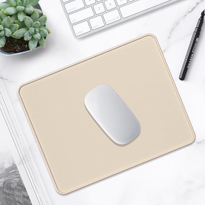 Hsurbtra Mouse Pad, Premium-Textured Square Mousepad 10.2 x 8.3 Inch, Stitched Edge Anti-Slip Waterproof Rubber Pretty Cute Computer Mat for Office Gaming Laptop Women Kids Beige