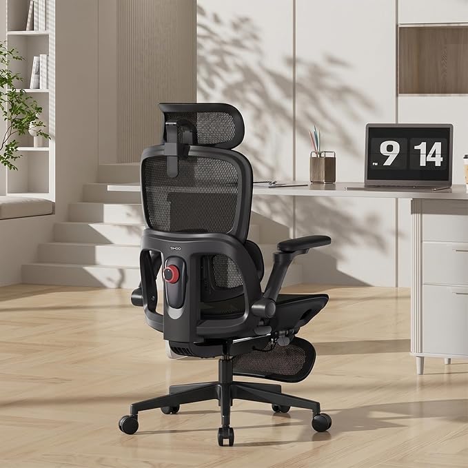 SIHOO B300 PRO Ergonomic Office Chair with Footrest, Mesh Desk Chair, Black | 4-Directional Lumbar & Height-Adjustable Backrest, 6D Armrests, Swivel Computer Chair for Long Hours