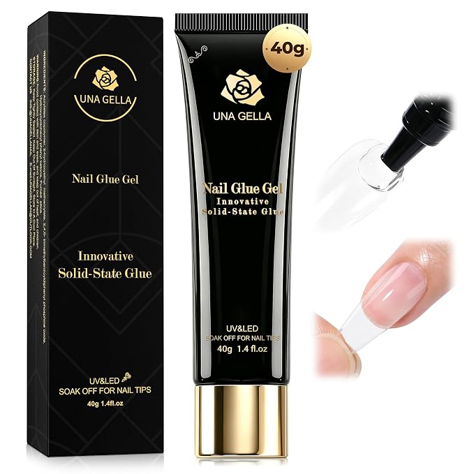 UNA GELLA Gel Nail Glue, Solid Nails Gl ue Gel 40g Lamp Curing Needed Soak Off G LUE Strong Nail G LUE G el for Acrylic Fake Nails Tips Extension Press On Nails for Gelly Tips