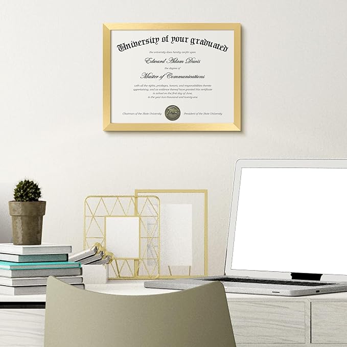 upsimples Certificate Frame with Clear Plexiglass, 8.5 by 11 Picture Diploma Document Degree Frames for Wall and Tabletop, Gold, 1 Pack