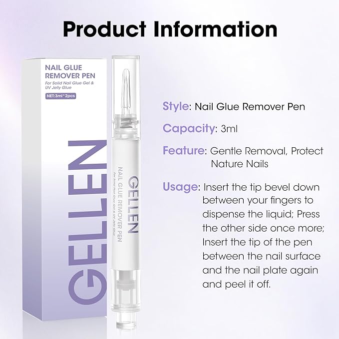 Gellen Nail Glue Remover, Nail Glue Remover for Press on Nails, 5 Pcs Non Acetone Gel Glue Off Remover, 10s Quick Remove for Nail Tips Fake Nails Solid Glue Gel