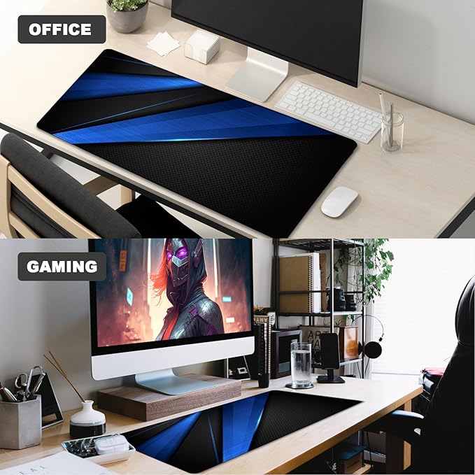 Desk Pad Large Gaming Mouse Pad Extended Keyboard Mouse Mat, Black Blue | Non-Slip Rubber Base & Stitched Edge for Computers Laptop Desk Home Office Accessories