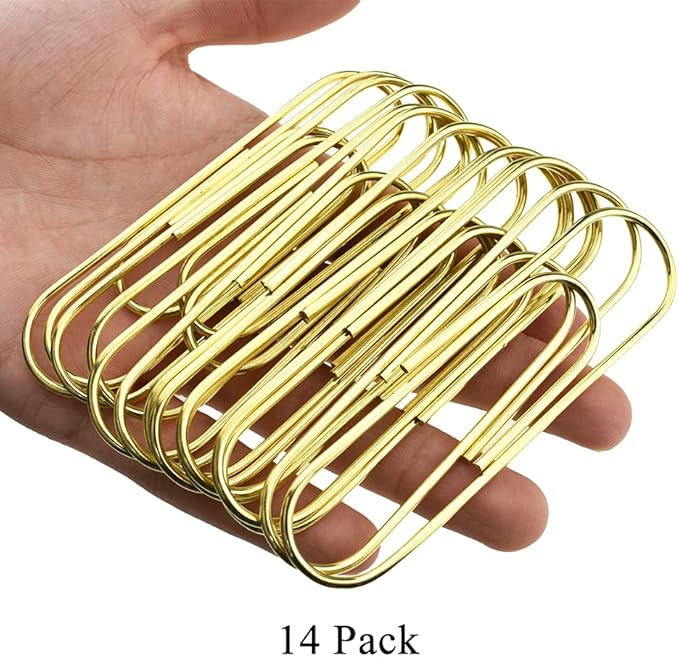 HAHIYO Paper Clips Sturdy 4 inches Length 14 Pack Paperclips Heavy Duty Tight Grip Rust Proof Reusable Metal Bright Gold for Home Office School