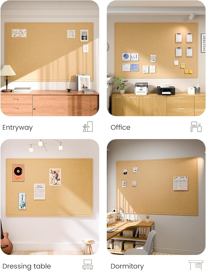 Fluxynara 70.8" x 47.2" Large Bulletin Board, Mustard Yellow | Cork Board Alternative with 48 Removable Adhesive Tabs, Foldable Felt Pin Board for Home, Office, Classroom & Dorm