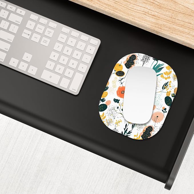 Small Mouse Pad, 6 x 7 Inch, Oval Mini Mouse Pad with Non-Slip Rubber Base for Laptop Wireless Mouse Keyboard Tray Mousepad, Flower Seamless Pattern