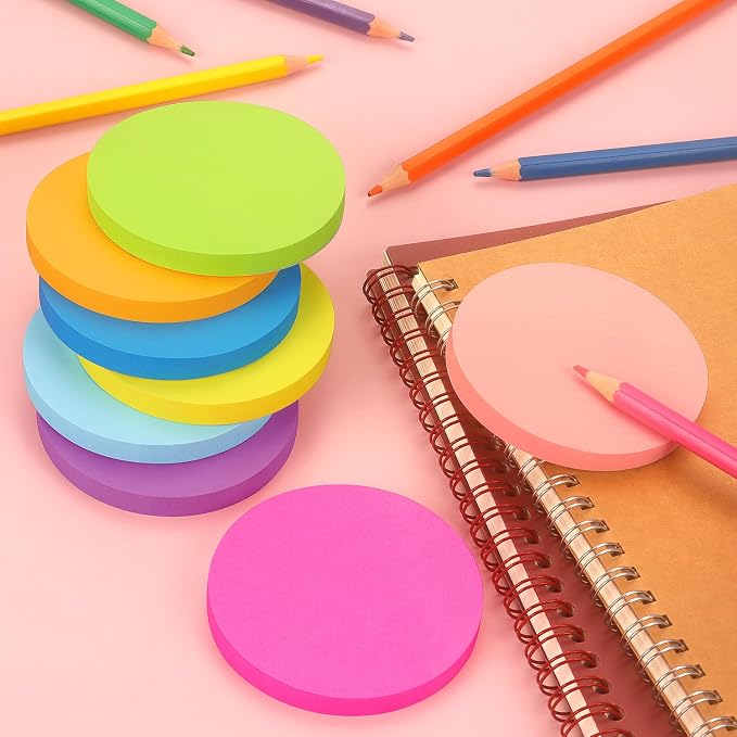 SIMONA Round Sticky Notes 8 Bright Colors, 600 Sheets | Fun Round Shape Self-Sticky Note Pads, 8 Assorted Bright Colors Sticky Notes for Office, School, Family