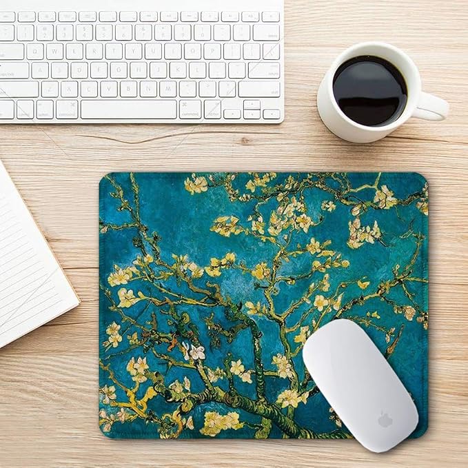 BOSOBO Mouse Pad, Art Design Blossoming Almond Tree Mouse Mat, Anti Slip Floral Mousepad for Desktop, Computer, PC and Laptops, Customized Mouse Pad for Office and Home, Rectangle 10.2 x 8.3 Inch