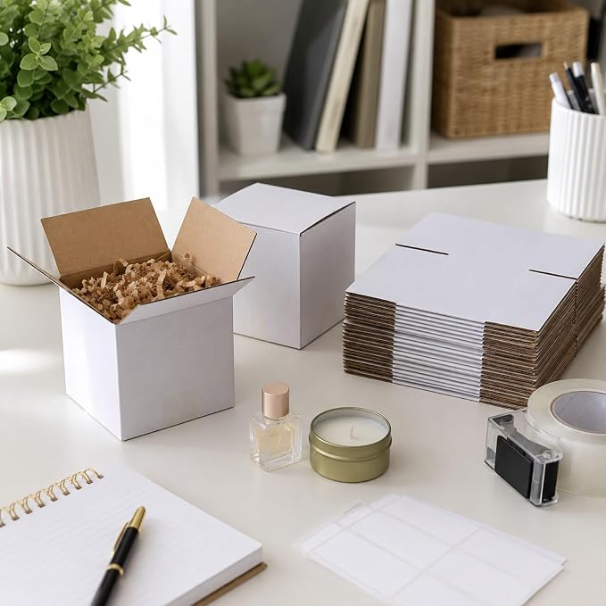 5x5x5 Inches Shipping Boxes Set of 40, White Corrugated Cardboard Box Literature Mailer for Packing Small Business